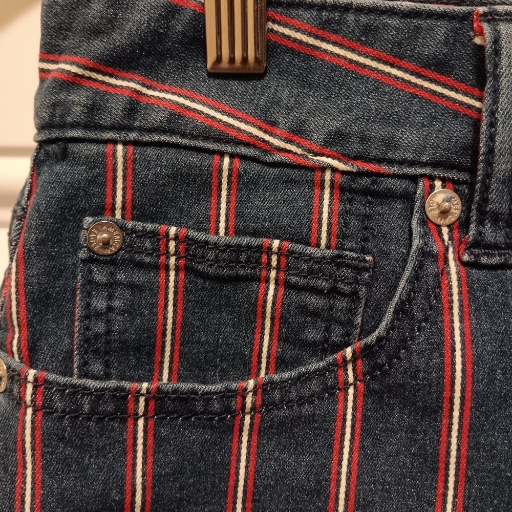 American Eagle| Hi-Rise Mini Stretchy Sz. 12 Y2K Beach Coastal Red White & Blue - Picture 3 of 10